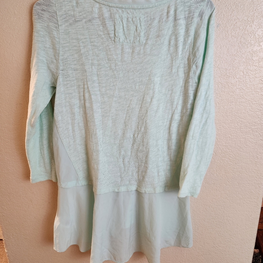 Meadow Rue Mint Green Lace Peplum Chiffon Top Medium - Picture 7 of 7